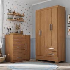 Quarto Infantil Completo Guarda Roupa 4 Portas 2 Gavetas com Cômoda Am