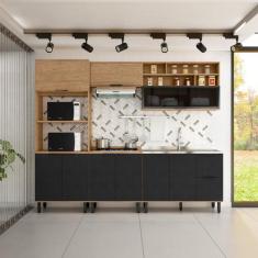 Cozinha Modulada Toscana 5 Peças em Mdf com Aéreo 1200 Porta de Vidro 