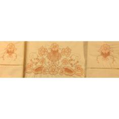 Jogo Lençol Casal Bordado 4 Pçs 100% Algodão 200 Fios Percal