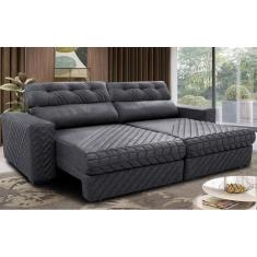 Sofá Retrátil e Reclinável 2,15m Molas Ensacadas Cama inBox Style. Thermo Gel Linho