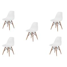 Kit 5 Cadeiras Charles Eames Eiffel Branca Base Madeira - Impex Design