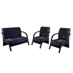 Conjunto Vênus  2 Poltronas de 1 Lugar e 1 de 2 Lugares Braço Madeira  DSalla Suede