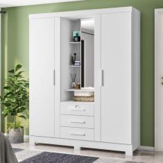 Guarda Roupa Solteiro 3 Portas 3 Gavetas Capelinha Premium Branco