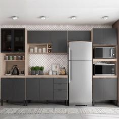 Cozinha Completa Firenze 14 Portas 2 Gavetas Avena Touch/Grafito - Demóbile