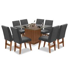 Conjunto de Mesa para Sala de Jantar com 8 Cadeiras Tampo de Vidro Onix Cedro/Grafite
