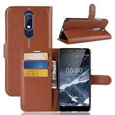 NOKIA 5.1 Capa, carteira flip de couro PU premium com compartimento para cartão, suporte e fecho magnético [capa interior TPU à prova de choque] compatível com NOKIA 5.1