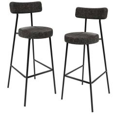 Kit 02 Banquetas Altas Estrutura Em Aço Milão Linho Chumbo