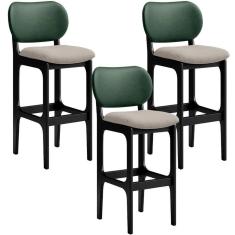 Kit 3 Banquetas Alta Betta Preto Facto Verde Linho Bege