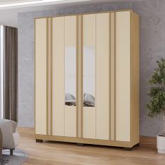 Guarda Roupa Casal Austin 6 Portas 2 Gavetas com Espelho I01 Carvalho Off White - Clique Chique Móveis