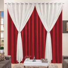 Cortina 3 Mts Sala Quarto Voal Com Microfibra Para Trilho Suisso Vermelho