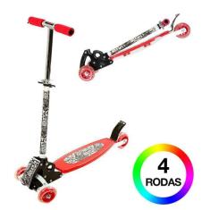 Patinete Masculino Vermelho 4 Rodas C Altura Ajustável - BBR Toys