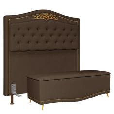 Cabeceira Cama Box Casal 140cm Com Calçadeira Baú Imperial Veludo J02 