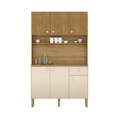 Armario De Cozinha 6 Portas E 1 Gaveta Rubi Style Kits Paraná Cor:freijo/vanilla/cp-ripado