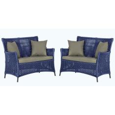 2 Sofás Área Externa Igapó Alumínio Pintura Preta Corda Náutica Estofa