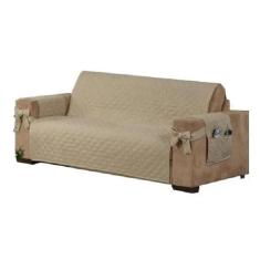 Capa De Sofá 3 Avulso Lugares Cáqui Laço E Porta Objetos