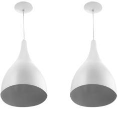 Kit 2 Lustre Pendente Gota Media De Alumínio 30cm Soquete E-27 Branco