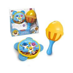 Maraca e Pandeiro - Baby Shark, Elka, Maraca Amarelo/Laranja Com Cabo Azul/Pandeiro Amarelo Com Guizo Azul