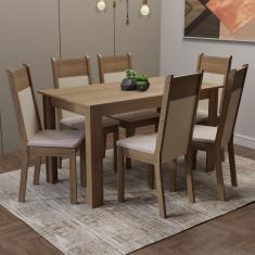 Mesa Tampo de Madeira com 6 Cadeiras Rustic Crema Bege Rustic