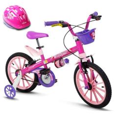 Bicicleta para menina Top Girls Aro 16 Nathor com Capacete Rosa