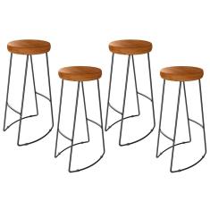 Kit 4 Banquetas Altas Para Cozinha Aura D09 Peroba Estilo Industrial Aço Carbono Assento Madeira Mpozenato