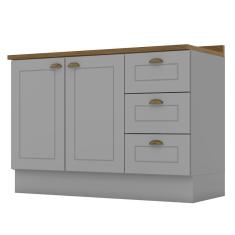 Balcão Pia 2 Portas E 3 Gavetas 120cm Americana Cinza Com Tampo Nature - Móveis Henn Cinza-nature