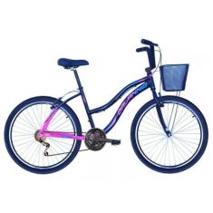 Bicicleta Feminina Aro 26 18V Beach em Alumínio Preto com Rosa - Dalan