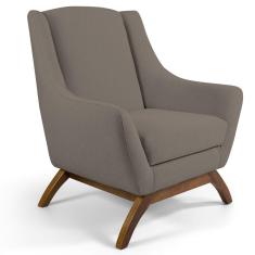 Poltrona Decorativa Sala de Estar Base de Madeira Naomi Veludo Bege - Gran Belo