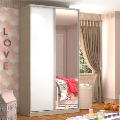 Guarda Roupa Solteiro 1 Espelho 2 Portas 3 Gavetas Nova Mobile Noce e Branco