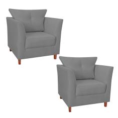 Kit 02 Poltrona Cadeira Sofá Decorativa Isis Sala Estar Salão Beleza Suede Cinza - LM DECOR