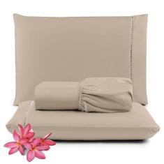 Jogo De Lençol Primor Queen 3 Peças Percal 400 Fios Ponto Palito - Avelã