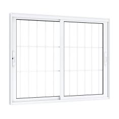 Janela de Aluminío de Correr 100x150cm 2 Folhas Móveis com Grade e Vidro Lucasa Eccellente Branco