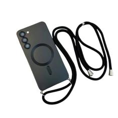 Capa magnética de cordão crossbody para Samsung Galaxy S24 S23 S22 Plus Ultra S21 FE Proteção de câmera Capa de TPU macia, preta, para Samsung S22 Plus