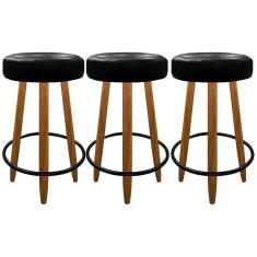 Kit 3 Banqueta Média 60cm Industrial Cozinha Courino Preto