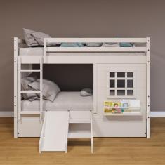 Treliche Infantil com Janela Escorregador e Cortina Madeira Maciça Branco Housin