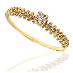 Anel de Ouro 18k Solitário com Zirconias - Elegancy Joias, 22