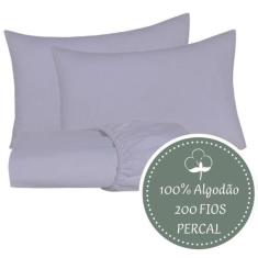 Jogo de Algodão King Percal 200 Fios Lençol com Fronha Cores Neutras D