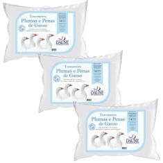 Kit com 3 Travesseiros Daune Plumas com Penas - 14cm