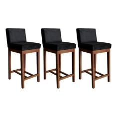 Kit 3 Banquetas Média Estofada com Encosto Lisboa 90 Cm Madeira Castan