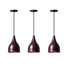 Kit 3 Lustre Pendente Gota Marrom Alumínio Decorações - Ideallume