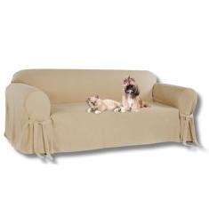 Capa Para Sofá 5 Lugares em Gorgurão Resistente Lavável Pets Kids Casa Lar Sala Confortável Lisa Laços Cor:Bege