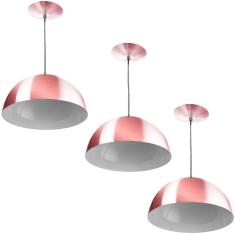 Kit 3 Lustres Pendente Meia Lua 40cm Alumínio Gold Rose