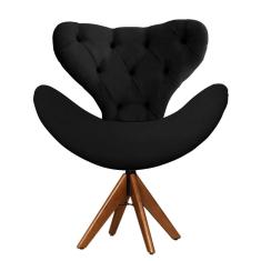 Cadeira Decorativa Egg Com Capitonê Preta Giratória Madeira