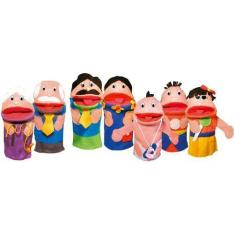 Fantoches Família Branca Com 7 Personagens Em Feltro - JOTTPLAY