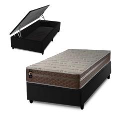 Conjunto Box Baú Preto Georgia Bege 88x188x67 c/ Molas Ensacadas