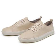 TENIS FEMININO CANO BAIXO DE COURO Ref.:1810 Nude-Feminino