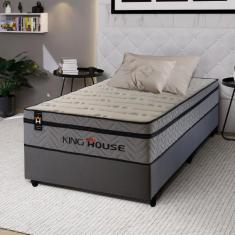 Conjunto Cama Box c/ Molas Ensacadas Preston Cinza Solteiro 96x203x71 