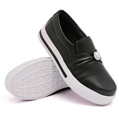 Tênis Slip On Feminino Elástico Sola Tratorada e Pedraria Moderno Dia 