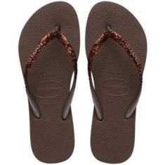 Chinelo Havaianas Slim Glitter II Feminino - Marrom - 33/34-Feminino