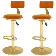 Conjunto De 2 Banquetas De Bar De Ilha De Cozinha Ajustáveis, Altura De Balcão, Cadeira De Jantar Giratória Com Encosto, Flanela De Ferro Forjado Com Apoio Para Os Pés, Altura De Assento De 24" E 33"