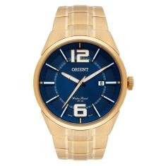 Relógio Masculino Dourado Orient Fundo Azul
